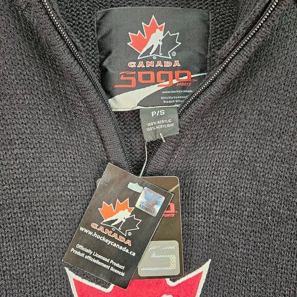 NWT Team Canada Hockey Official Licensed Long Sleeve Quarter Zip Sweater Black - Picture 3 of 11
